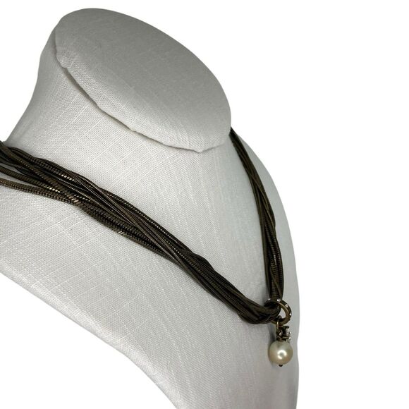 Silpada Necklace Pearl Swarovski Crystal Brass Boho Industrial Chic Lagenlook - Picture 5 of 12